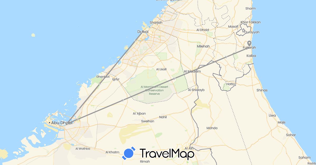 TravelMap itinerary: driving, plane in United Arab Emirates (Asia)